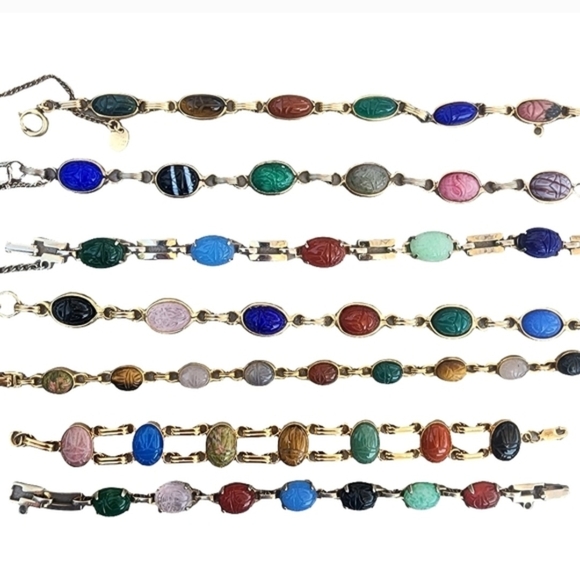 Scarab Jewelry - Vintage Jewelry Multi-Color Scarab Bracelet Set Lot Bundle Egypt Bugs Luck